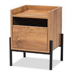 Baxton Studio Tasman Modern and Contemporary Industrial Natural Brown Finished Wood and Black Metal End Table